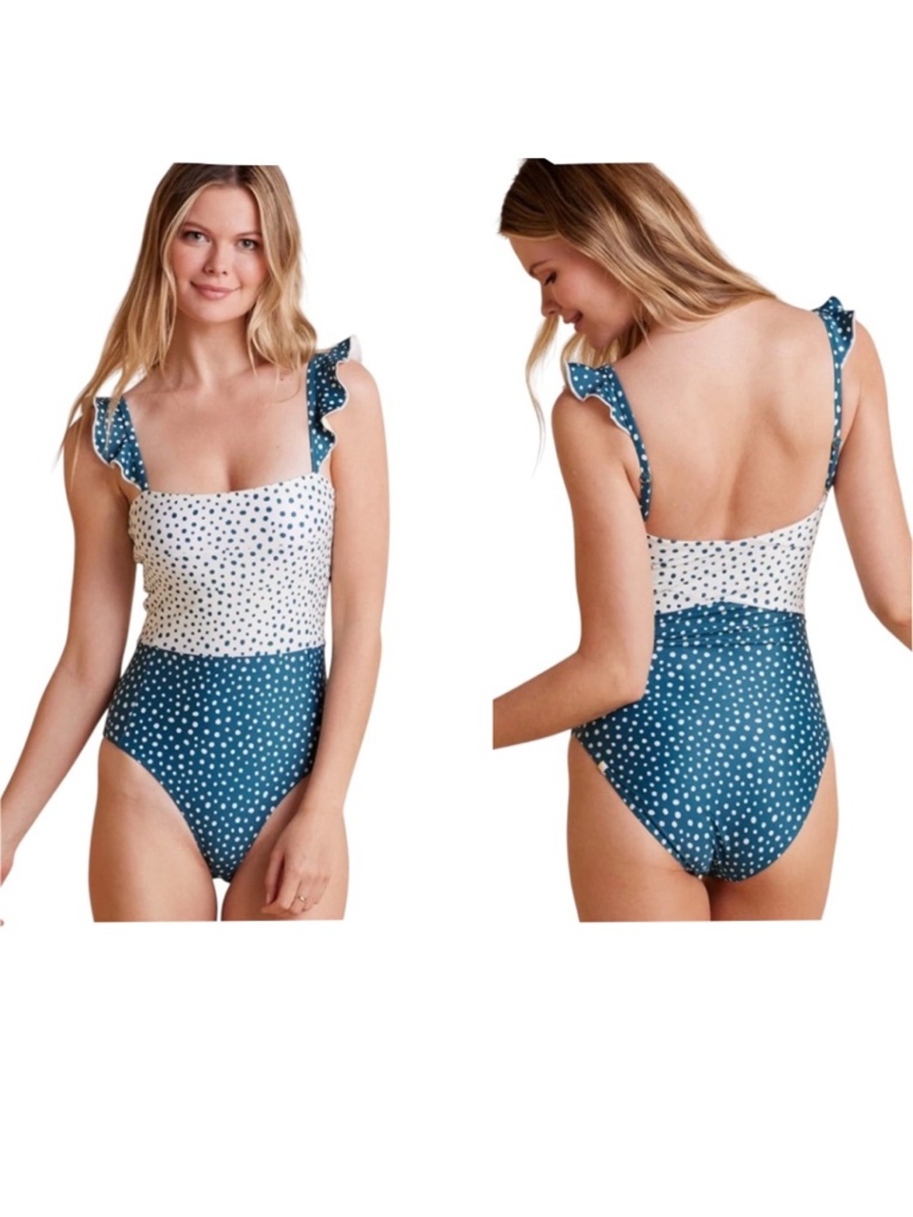 SummerSalt The Ruffle Oasis One
Piece Swimsuit On the Dot
 in Teal Cream Size 6